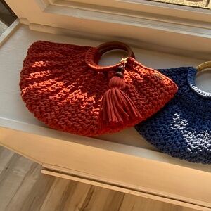 Modern Hand Crocheted Half Moon Handbag